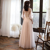 Long Sleeves Elegant O-neck Prom Dresses